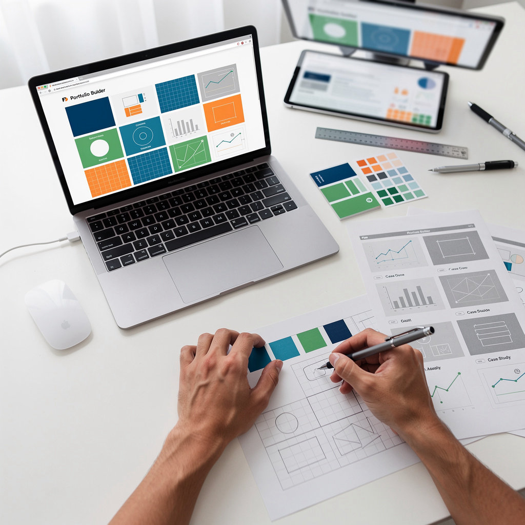 WebZum designer portfolio showcase with custom branding, case studies, and visual identity pages